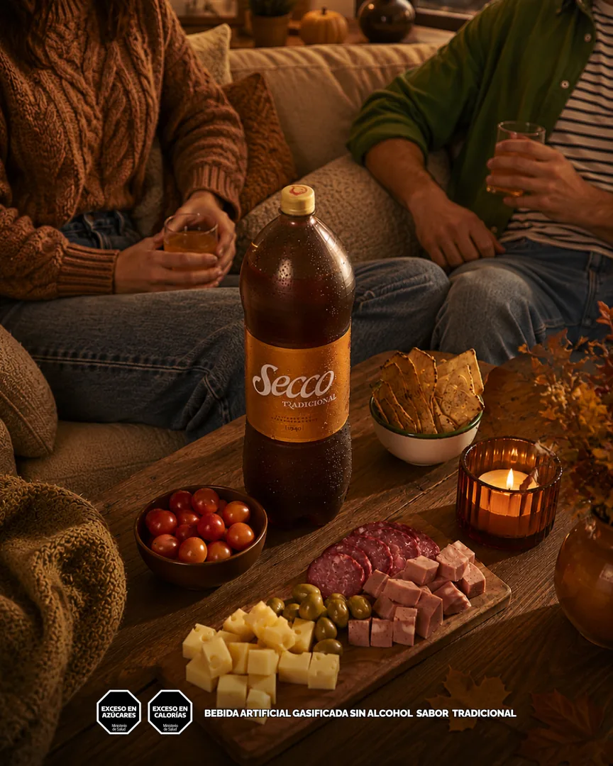 Secco Tradicional de 2,25 L en una mesa de living con picada y velas